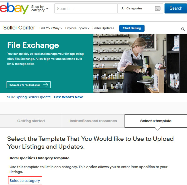 File Exchangeのテンプレート選択ページ