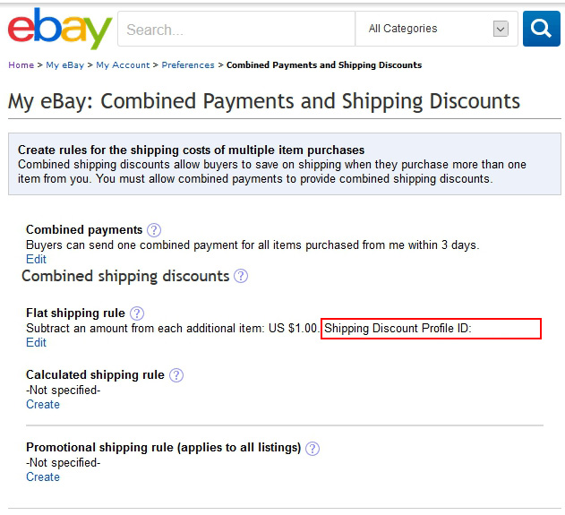 eBay Shipping Profile ID